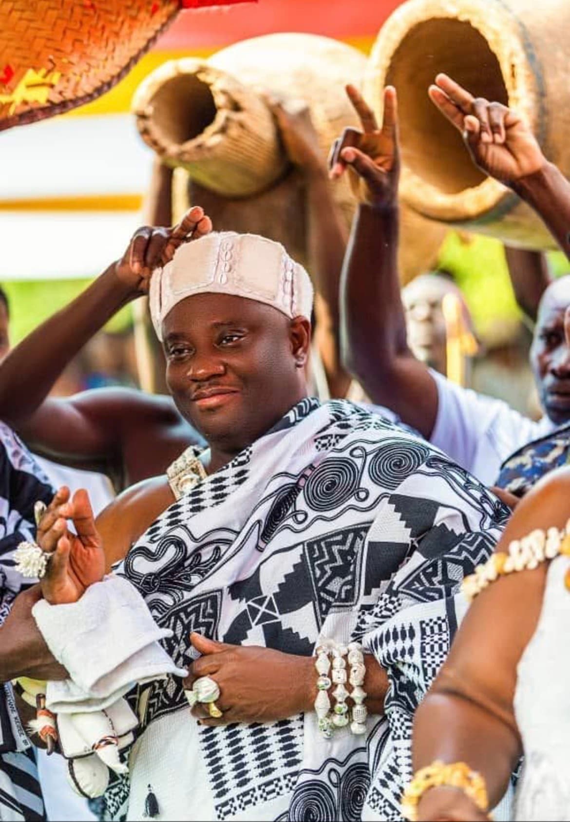 Obrempong Ameyaw Amponsem II at festival with traditional drums
